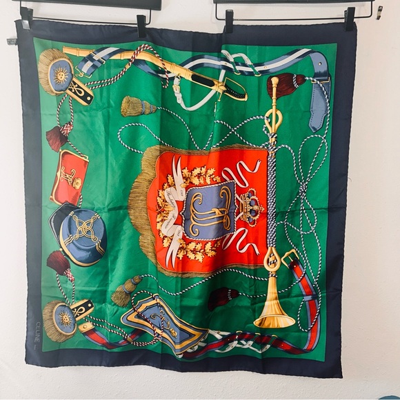 Celine Paris 100% Silk Scarf French Revolution Motif. Navy Red Green EUC - Picture 5 of 5
